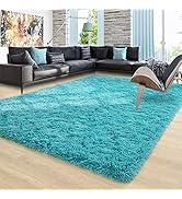 Ompaa Teal Blue 8x10 Feet Large Area Rugs Fluffy Living Room Carpet, Wall to Wall Big Shag Turquo...