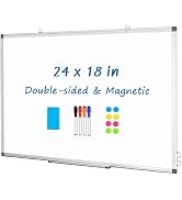 DOLLAR BOSS White Board Magnetic Dry Erase Board, 24 x 18 Inch Double-Sided Whiteboard for Wall S...