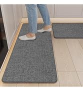 Naoloture Non Slip Kitchen Mat Rugs Sets of 2, Rubber Backing Linen-Like Thin Kitchen Mats for Fl...