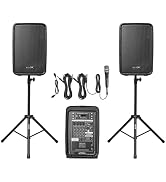 VEVOR Portable PA System with Microphone, 300W Powered, Sound System with 8 Channel Mixer, Dual 8...