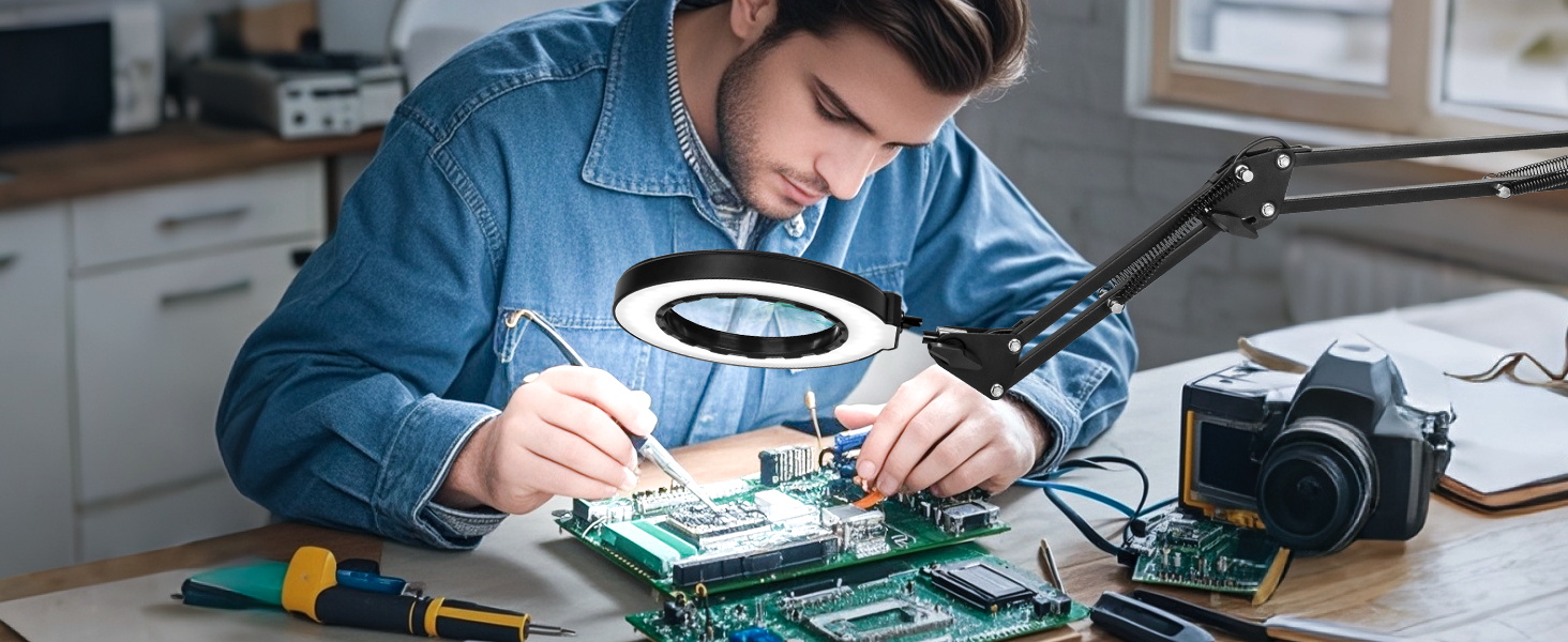 Repair soldering desk magnifying glass large magnifying glass with light