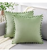 Top Finel Sage Green Throw Pillow Covers 16x16 Inch Set of 2 Soft Velvet Couch Pillow Covers Deco...