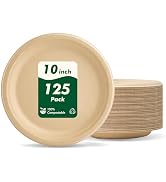 CELLURA 10 Inch 125 Count Compostable Heavy-Duty Round Paper Plates, Disposable Biodegradable Nat...