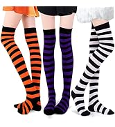 MCPINKY Halloween Over the Knee Socks, 3 Pairs Striped Thigh High Long Socks Witch Stockings Oran...