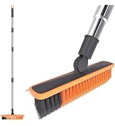 2 in 1 Floor Brush Scrubber with Long Handle Telescopic 3 Poles 61.8'' Grout Brush Scrape Stiff B...