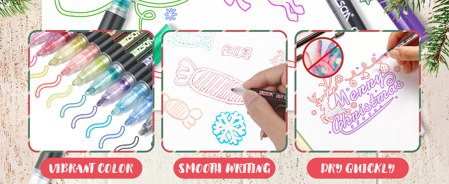 ZSCM Shimmer Outline Metallic Markers Pens