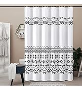 MitoVilla White Boho Shower Curtain Set, Black White Shower Curtain Liner, Modern Farmhouse Fabri...