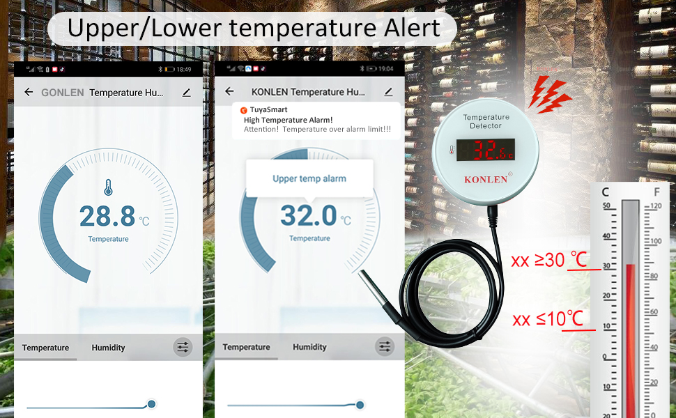 upper lower temperature buzzer alert App push notification