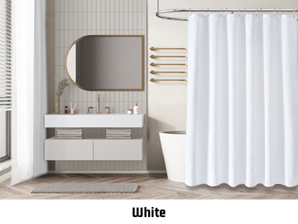white shower curtain
