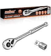 HORUSDY 3/8" Drive 90T Quick-Release Ratchet Handle, Reversible, Chrome Alloy Made, Full Polished...