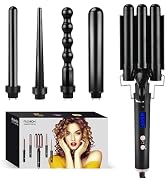 Bo'laiya 5 in 1 Curling Wand Set with Temperature Display, Curling Iron Set with 5 Interchangeabl...
