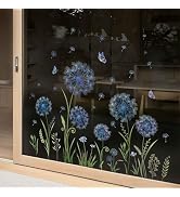 Dandelion Flower Window Clings Blue Dandelion Floral Butterflies Window Stickers Spring Summer St...