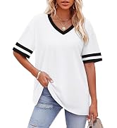 WIHOLL Womens T Shirts Loose Fit Short Sleeve Tees V Neck Color Block Summer Tops 2026 Fashion