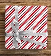 ZINTBIAL Christmas Tree Reversible Wrapping Paper Roll - Gift Wrap with Red & White Stripes on Re...