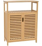 WRONWA Bathroom Storage Cabinet, Freestanding Floor Cabinet with 2 Doors and Top Shelf for Kitche...