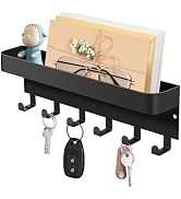 RELBRO Magnetic Key Holder Wall Mount, Metal Key Rack with Tray, 6 Hooks, Black