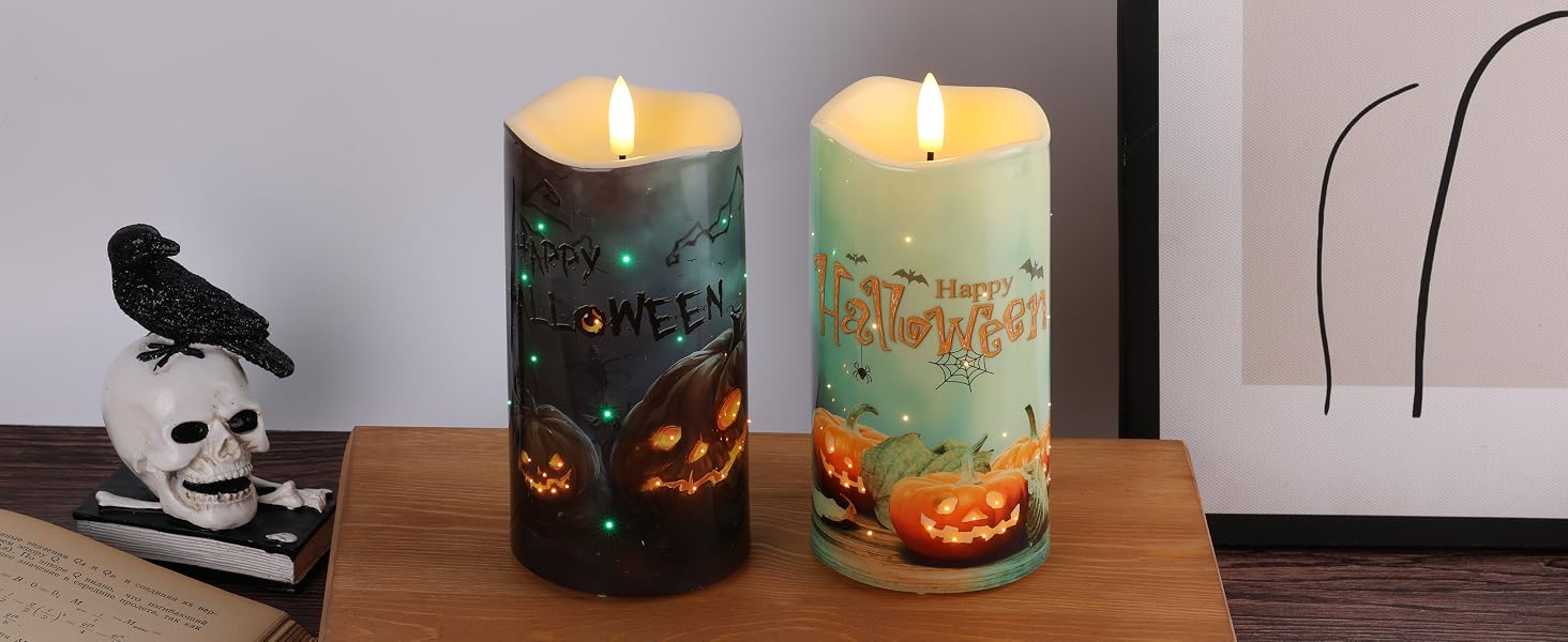 Pumpkin fiber Optic Flameless Pillar Candles 02