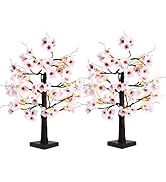 Uieke 2PACK 24IN Lighted Cherry Blossom Tree 48 Warm White LED Tabletop Artifical Bonsai Tree wit...