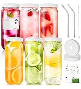 Jocuu 6 Pack 16 oz Glass Juice Bottles with Lids, Versatile, Reusable Glass Drinking Jars for Jui...