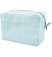 GFU Makeup Bag for Women, Cute Cosmetic Bag, Lightweight Toiletry Make up Bag, Large Seersucker A...