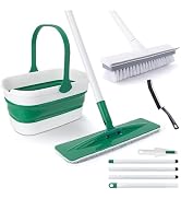 Collapsible Bucket with Flat Microfiber Mop and Scrub Brush for Home Floor Cleaning, Foldable Buc...
