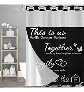 juwute No Hook Black Family Shower Curtain with Snap-in Polyester Liner Set, Family Shower Curtai...