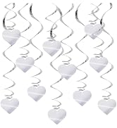 BEISHIDA Happy Valentine's Day Hanging Swirls Valentine's Decorations Silver Heart Hanging Orname...