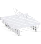 TOPIA HANGER All White Wooden Pants Hangers, Wood Skirt Hangers with Clips, Deluxe Jeans Hanger w...