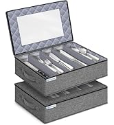 punemi Hard Shell Silverware Storage Box, Flatware Organizer, 2 Pack, Gray | Adjustable Dividers,...