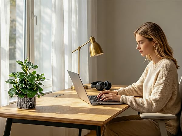artificial green potted plant woman home office desk decor bj