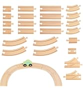 Wooden Train Tracks 24 Piece Set, Track Expansion and 9 Distinct Pieces - 100% Compatible with Al...