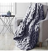 Modern Threads Luxury Solid Braided Faux Fur Reverse to Flannel Throw Blanket, Grey - 50" x 60"