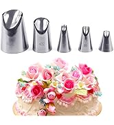 RoseFlower 5 PCS Flower Rose Petal Piping Tips Set - Stainless Steel Piping Nozzles Kit for Pastr...