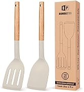 Pack of 2 Silicone Cooking Spatula, Heat Resistant Solid Turner, Non Stick Slotted Spatulas with ...