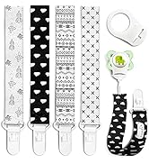 Pacifier Clips - 4 Pack Set of Unique Modern Design in Black and White. Binky Clip Fits All Pacif...