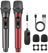 Aveek Wireless Microphone Karaoke, Rechargeable Wireless Microphones with Receiver 2.4GHz Dual Dy...