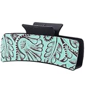 Frinnovan Large Western Hair Claw Clips Leather Blue Turquoise Embossed Hair Claw Cowgirl Print H...