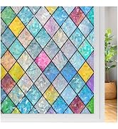 rabbitgoo Stained Glass Window Film Rainbow Film Decorative 3D Privacy Sticker Colorful Lattice W...