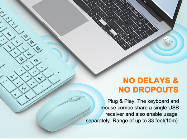 Wireless Keyboard and Mouse Combo Full Size Silent Ergonomic Keyboard Mouse Cordless Mouse Keyboard