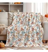 Horaldaily Fall Flannel Blanket Throw, Orange Blue Watercolor Leaves Soft Fuzzy Plush Cozy Fleece...