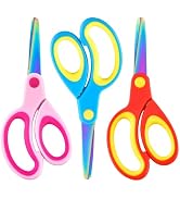SCAIKTIG 5" Left Handed Scissors kids Set(3 Pcs), Safety Rounded edge Blunt-Tip, Titanium Coating...