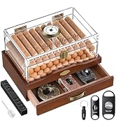 Scotte Cigar Humidor, Acrylic Desktop Cigar Box with Hygrometer&Humidifier Hold 20 Cigars, Wooden...