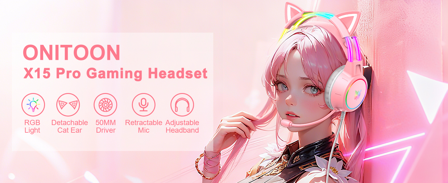 X15Pro Pink Lightweight Gaming Headset