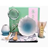 Joyscale Matcha Whisk Set Gradient Blue, Matcha Bowl with Spout 8 Pcs Matcha Kit Set for Making B...