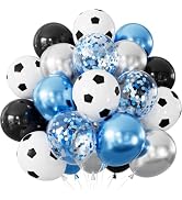 Adeyoo Soccer Balloons, 50 Pcs 12 Inch Black Blue and Metallic Silver Balloons with Soccer Print ...