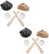 2 Set 1/12 Scale Miniature Baseball Set (Bat, Glove and Ball),Black Cake Toppers and Dollhouse Ac...
