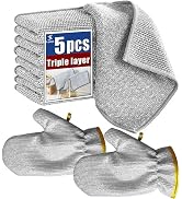 5 Pcs New Upgrade Steel Wire Dishcloth, Multipurpose Triple-Layer Wire Dishwashing Rags with 2 Gl...