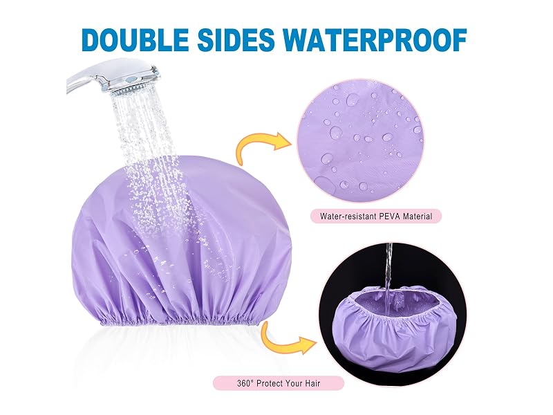 Shower Caps for Women 6 PCS Reusable Bath Caps - Star