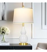 Ceramic Table Lamp for Living Room, 25" Modern Double Gourd Ceramic Lamp for Bedroom White Farmho...