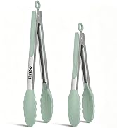 EEKEDO Kitchen Tongs, Stainless Steel Silicone Tongs for Cooking 600ºF High Heat-Resistant BBQ